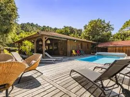 villa bois typique du bassin avec piscine chauffée au bord du lac, La Gde Escoure