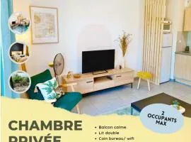 Chambre privée dans appartement partagé avec balcon calme & dégagé