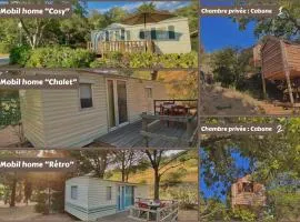 Camping Caramany, Lac à proximité - Cabanes perchées - Mobil-homes - Emplacements nus pour camping-cars, tentes, caravanes