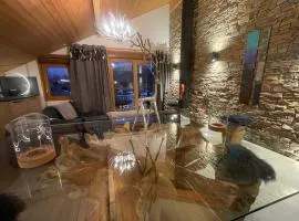 appartement d'exception type chalet, cheminée,3 chambres, piscine intérieure, ski room et sauna privés, garage