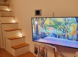 Yellow House - Duplex, Night view, White modern interior