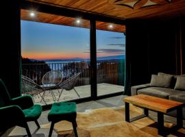 Czorsztyn Prestige Osada - dla osób od 12 lat - przyjazna psom z dostępnym parkiem dla psów z przepięknym widokiem na jezioro、チョルシュティンのキッチン付きホテル