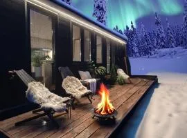 Lapland Riverside, Landscape Cabin 8, KUUKKELI, Ylläs, Tiny Home with Sauna, Fireplace, Terrace, BBQ, Wifi, Ski, Fishing, Pets OK、アカスロンポロのタイニーハウス