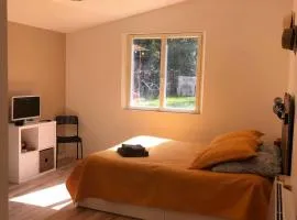 Chambre privée avec vue et piscine