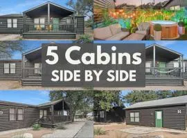 Starlight Horizon 5 Cabins with Hot Tub Pet-Friendly Texas Hill Country Group Retreat Near Canyon Lake Pool, Stargazing, Sleeps 36