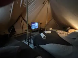 Cozy Hot Tent with Log Burner & Hot Tub Left Tent