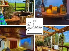 Winterharde pipowagen met hottub, bbq & uitzicht