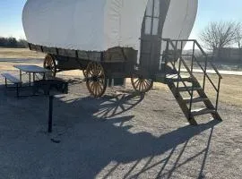 Rustic Conestoga Glamping Covered Wagon for Amazing Getaways to Oklahoma Farm