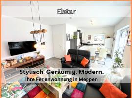 Ferienhaus "Elstar" Meppen Ebenerdig Carport Terrasse Neubau NETFLIX Free WIFI 2 Schlafzimmer Küche, hotel v destinaci Meppen