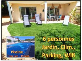 Plain-pied Jardin 6 personnes Clim Vue Mer Parking Wifi Terrasse Piscine dans la résidence, hotel en Saint-Pierre-la-Mer