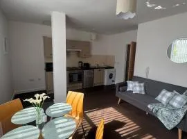 Chic Trafford Apartment, Private Underground Parking, Fast Wi-Fi, Self Check-in Anytime, 5 mins to Old Trafford Stadium