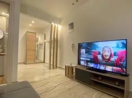 45sqm , Center , 20m Tsimiski Str , 65'' tv , Netfix , Optical Fiber