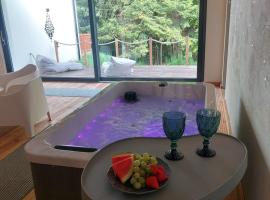 Szumidomki strefa z jacuzzi sauna widok na potok las, hotel in Zawoja