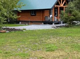Lofted log cabin with fire table