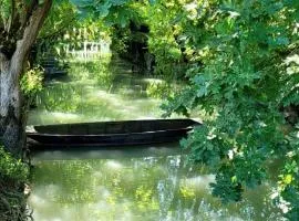 La chaume du marais poitevin avec barque green venice with boat