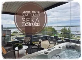 PENTHOUSE AUREA NORDIC Tasokas moderni kaupunki huoneisto Tampereen huipulla -ISO JACUZZI omalla KATTOTERASSILLA - AURINKOTUOLIT ja Aurinko odottaa Sinua - huikea maisema- - 10 HLÖ -