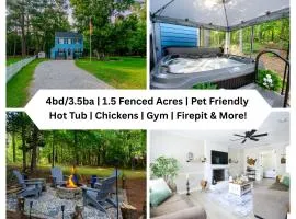 Private 1 Acre Retreat, Spa, Firepit, Gym, Chickens, King Suite, Pets