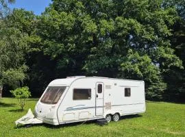 Karavan na samotě u lesa
