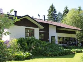 Atmospheric house on riverbank