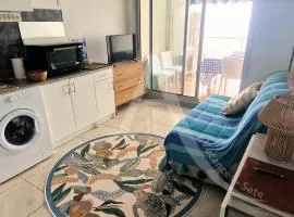 Studio cabine 4 personnes avec terrasse vue mer, climatisation et parking