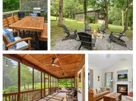 Family Screened Porch with Swing Fire Pit Grill and Deck
