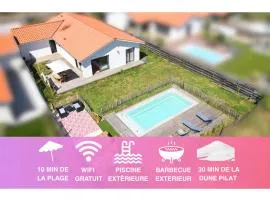 Maison Calme Biscarosse avec Piscine - 10 min Plage