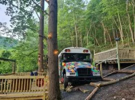 Skoolie in the woods