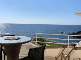 Grand studio terrasse vue mer pieds dans l'eau piscine