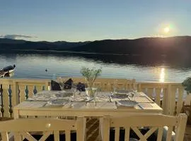 Feriehus ved Nisser med egen strand, brygge, peis og robåt til fri bruk