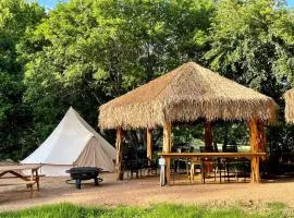 Relaxation and Fun Combined Glamping Tents M & In-Water Picnic Table L in Kingsbury, TX