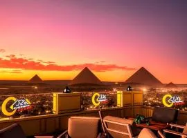 Pyramids moon stars view