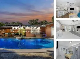 Tropical Palm Haven with Pool and Firepit