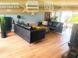Maison familiale 3 chambres - Jardin clos BBQ linge inclus - Entre Caen & la Mer - Parking - arrivée autonome - professionnels bienvenus