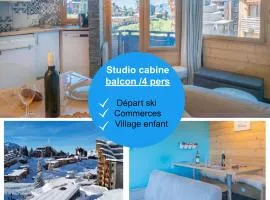 Studio cabine vue montagne au pied des pistes & commerces