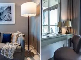 stuido with cannal and city sky view