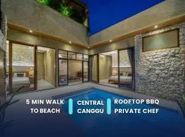 Luxury 2BR - Central Canggu - Rooftop & BBQ - Private Cook - Walk to Beach