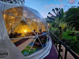 A dome At Treehouse Outdoor Bathroom Facing The Mountains