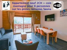 Dans résidence neuve LE SNOW ROC sur les pistes, appartement 8 personnes 2 chambres et coin montagne avec Terrasse WIFI et SAUNA