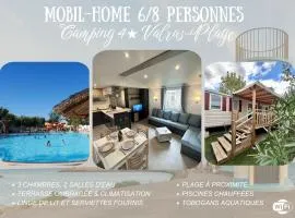 Mobil-home camping 4 étoiles à Valras-Plage Clim Piscine Proche Mer 6 à 8 pers
