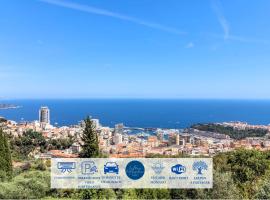 Le Mas d'Angeline-Vue mer panoramique, jardin partagé, parking, voiture indispensable, route étroite et pentue, à 10 min de Monaco, hotel a Beausoleil