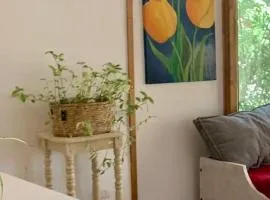 Cozy cabin with large tree patio