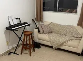 1 double bed, 1 single bed, bathroom and kitchen