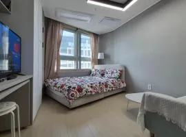 A house with a beautiful sunset