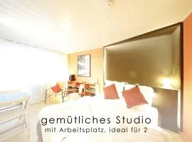 Ruhiges Studio mit Arbeitsplatz, Balkon und Schwimmbad, ideal für 2