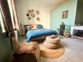 Chambre bohème avec salle de bain privée et vue jardin Campagne bordelaise