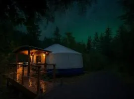 Modern Forest Yurt with Firepit & Skylit Dome near Carson, Washington