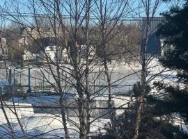 One bedroom with modern kitchen, balcony with water view