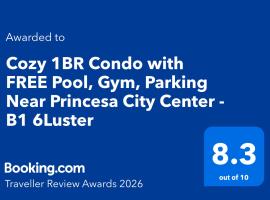 Cozy 1BR Condo with FREE Pool, Gym, Parking Near Princesa City Center - B1 6Luster, Hotel in Puerto Princesa