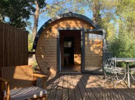 Hébergement insolite en tonneau, jacuzzi & piscine