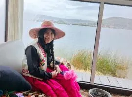 Sunset view of the house in Puno, Peru, Lake Titicaca